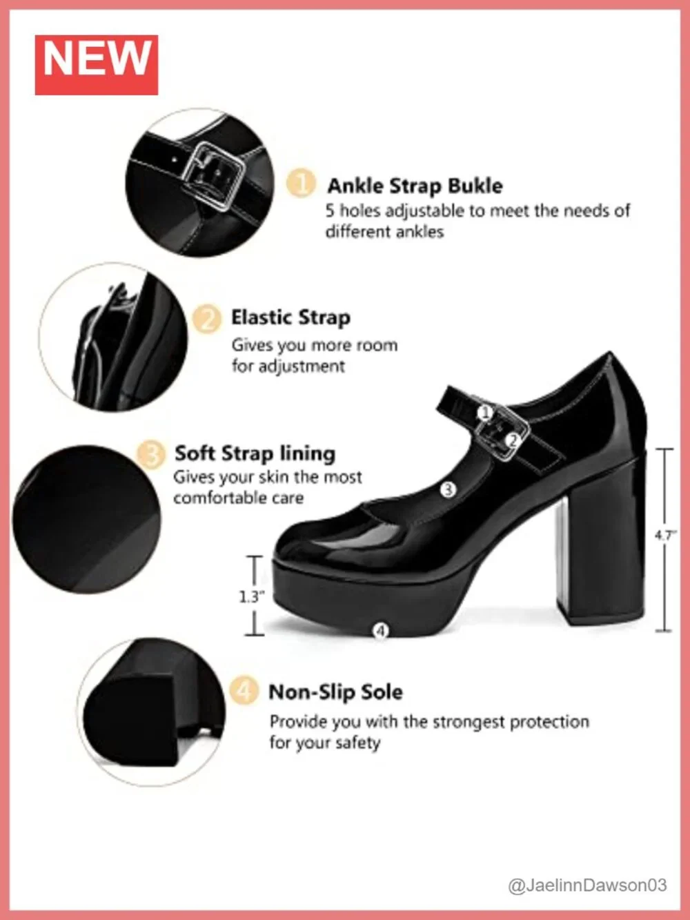 Women's T-Strap Round Toe Chunky Platform Heels Patent Mary Jane Dress Shoes